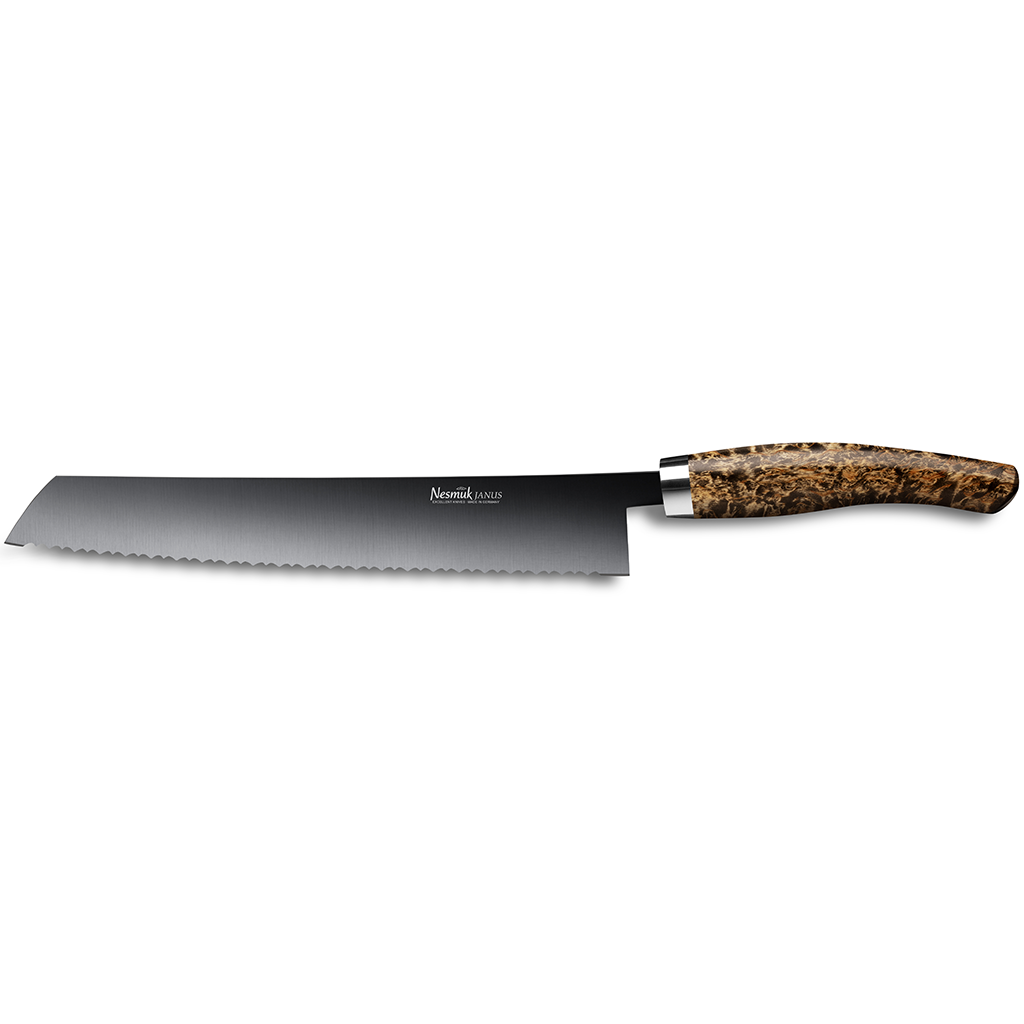 Nesmuk Janus bread knife karelian birch burl